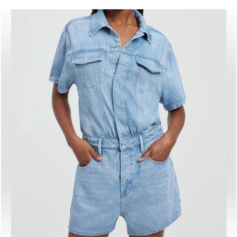 Good American Denim Short Sleeve Jumpsuit 90s style stretch fabric size small